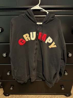 Vintage Walt Disney World Grumpy Embroidered Full Zip Hoodie Black
